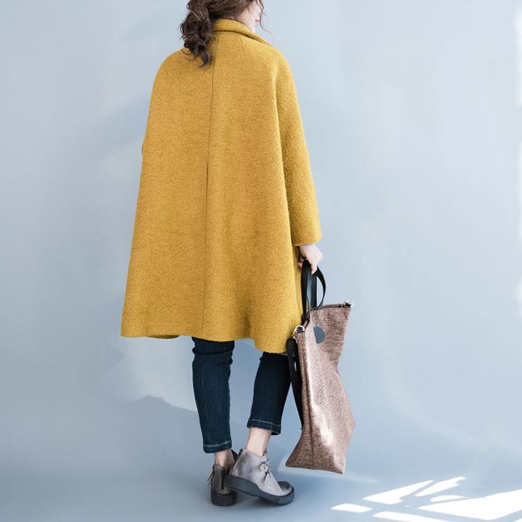 2018 yellow woolen coat plus size big pockets wool Coats Fashion double breast long coats - Omychic