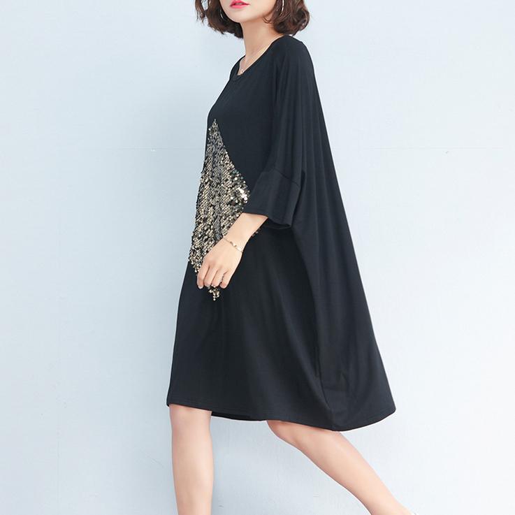 2018 black casual cotton dress oversize cotton blouse o neck shif dresses - Omychic