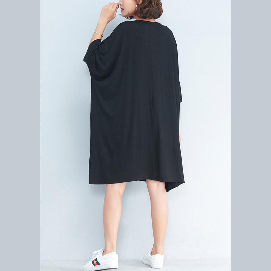 2018 black casual cotton dress oversize cotton blouse o neck shif dresses - Omychic