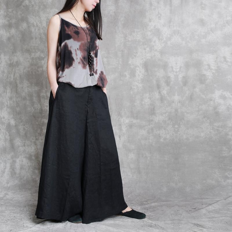 2018 black elastic waist cotton linen skirt pants casual women stylish pants - Omychic