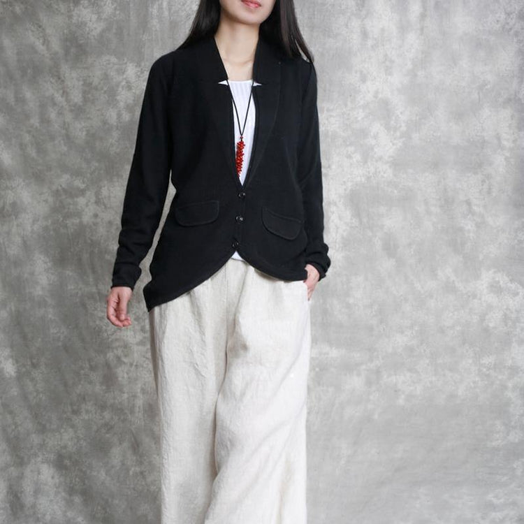 2018 black linen tops casual linen clothing blouses Elegant wild knit cotton tops - Omychic