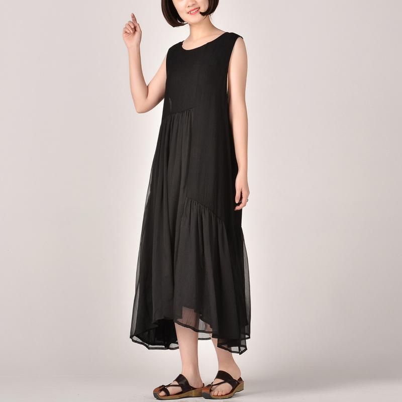 2018 black patchwork chiffon dress Loose fitting sleeveless clothing dresses casual asymmetric maxi dresses - Omychic