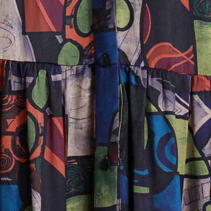2018 Blue Prints Chiffon Summer Dress Caftans Plus Size Stand Collar Casual Maxi Cardigan - Omychic
