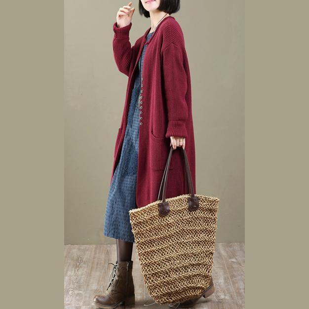 2018 burgundy sweater cardigans plus size knit coats - Omychic