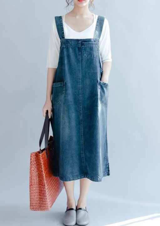 2018 denim blue cotton dresses oversize sleeveless cotton gown New traveling clothing - Omychic