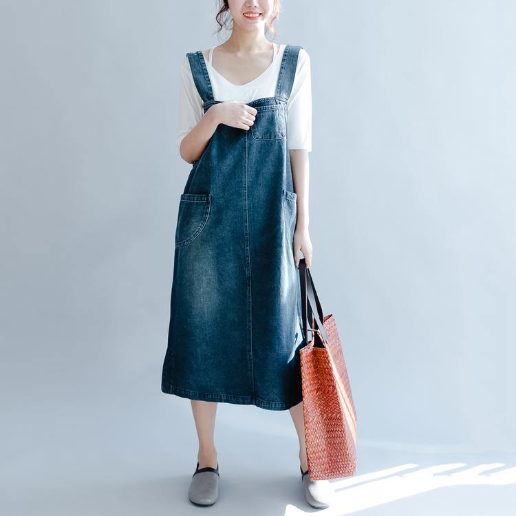2018 denim blue cotton dresses oversize sleeveless cotton gown New traveling clothing - Omychic
