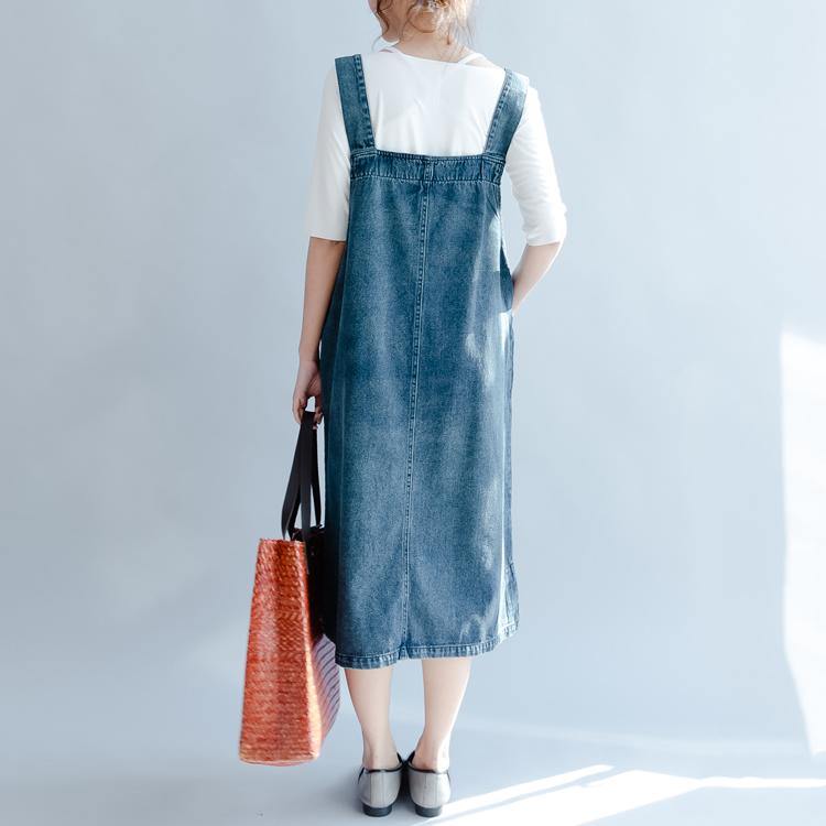 2018 denim blue cotton dresses oversize sleeveless cotton gown New traveling clothing - Omychic