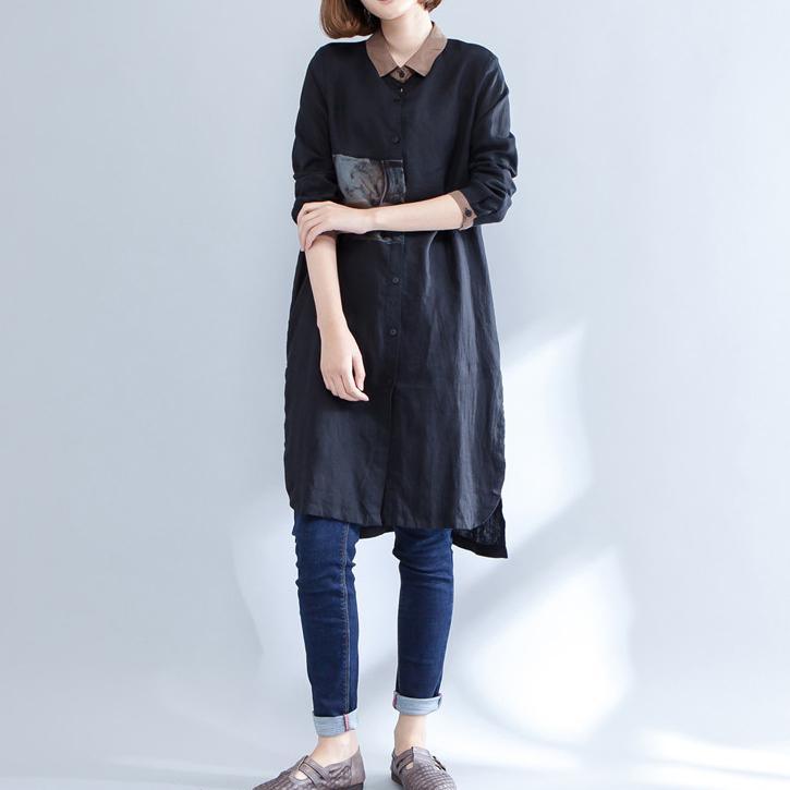 2018 fashion side open tops plus size casual patchwork blouse lapel neck shirt - Omychic
