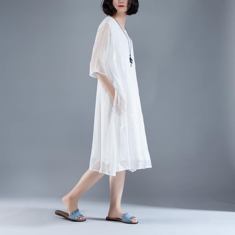 2018 maxi dresses fashion Casual Summer Fake Two-piece White Retro Dress - Omychic