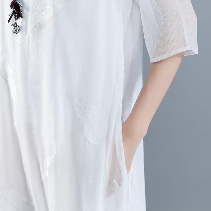 2018 maxi dresses fashion Casual Summer Fake Two-piece White Retro Dress - Omychic