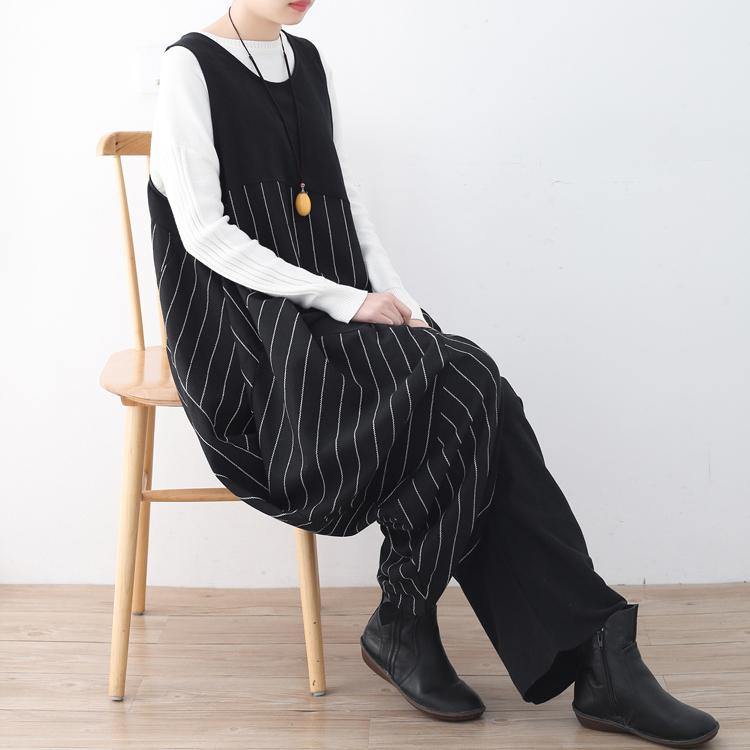2018 new black striped asymmetric cotton trousers plus size women jumpsuit pants - Omychic