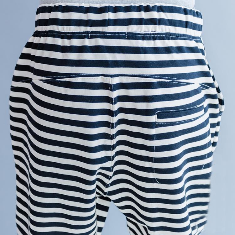 2018 new striped women casual cotton crop pants plus size cotton elastic waist drawstring harem pants - Omychic