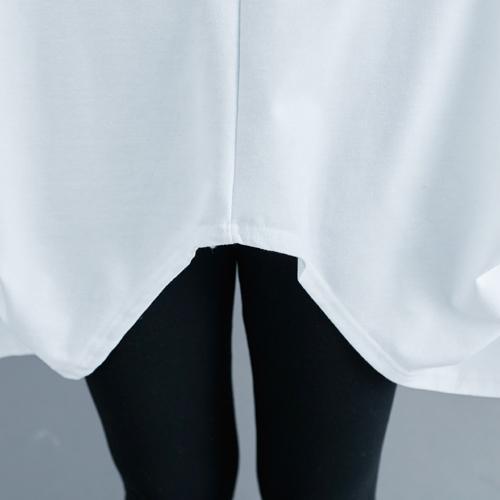 2018 new white fashion cotton tops plus size patchwork blouse high neck asymmetric t shirt - Omychic