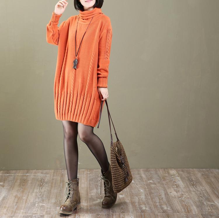 2018 orange cable knit sweaters knit dresses casual pullover vintage  sweaters - Omychic