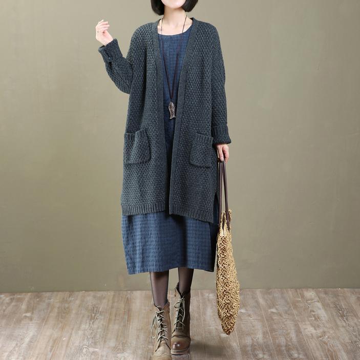 2018 spring gray knit cardigans oversized woolen sweater coats - Omychic