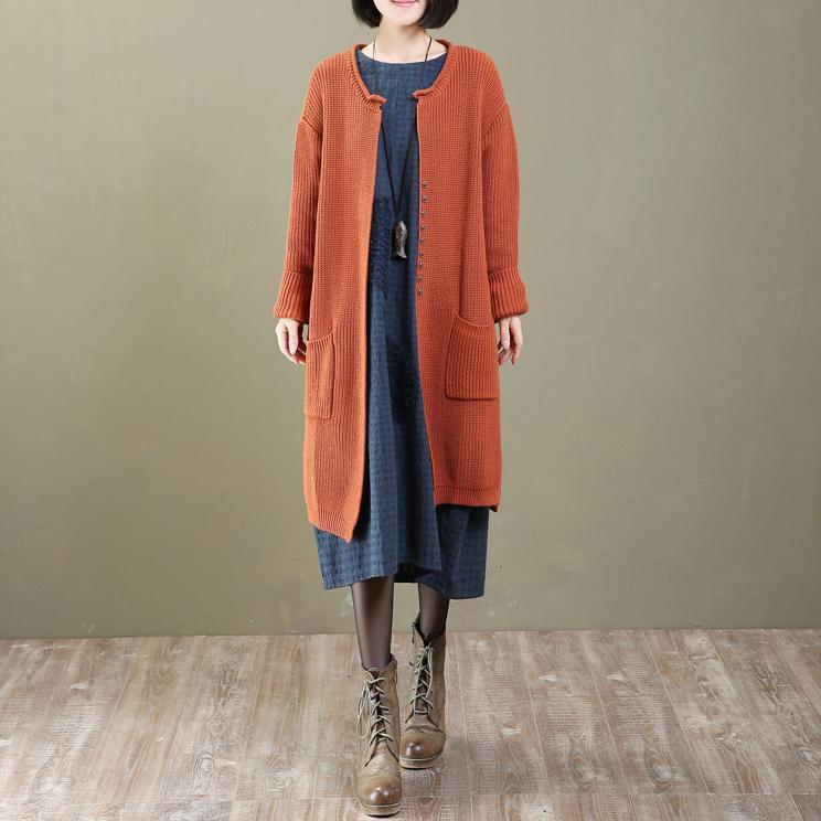 2021 spring orange knit cardigans long oversized sweater coats - Omychic