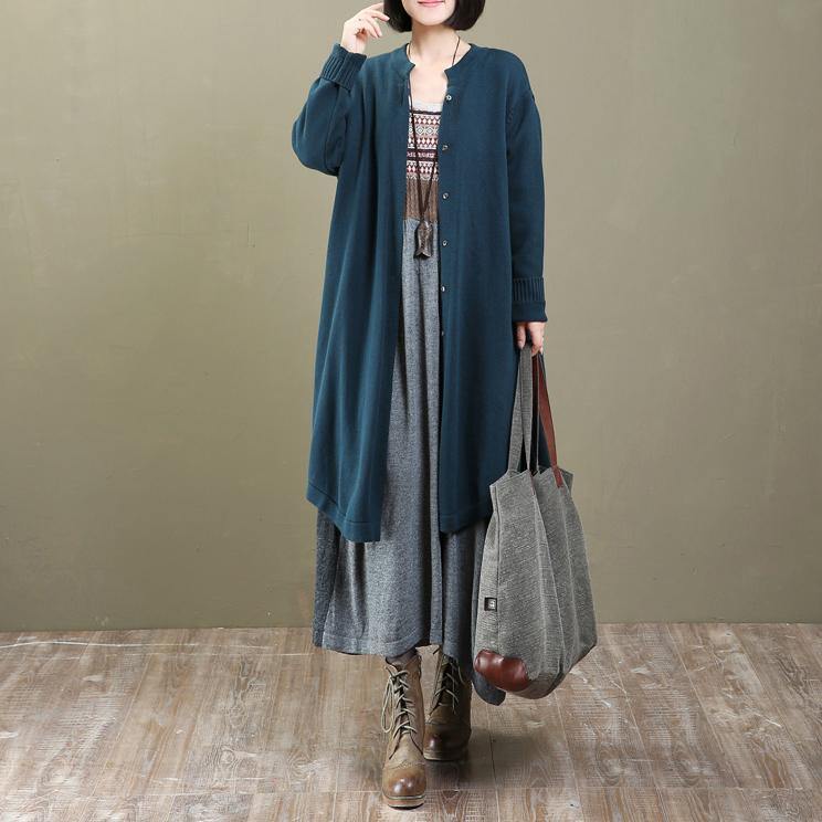 2018 spring size open blue knit cardigan coats plus size - Omychic