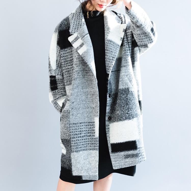 2018 spring women Gray plaid wool jackets oversized woolen coats New long coats - Omychic