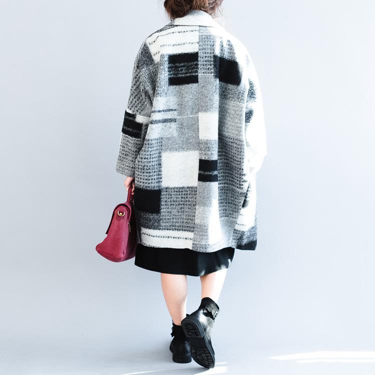 2018 spring women Gray plaid wool jackets oversized woolen coats New long coats - Omychic