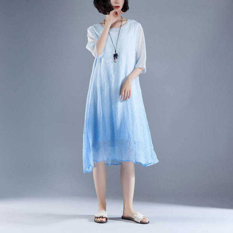 2018 summer maxi dress top quality Casual Summer Fake Two-piece Blue Flower Retro Dress - Omychic