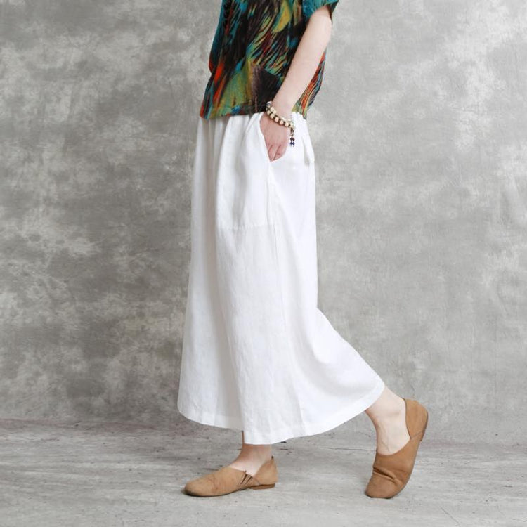 2018 summer white oversize linen pants casual slim elastic waist wide leg pants - Omychic
