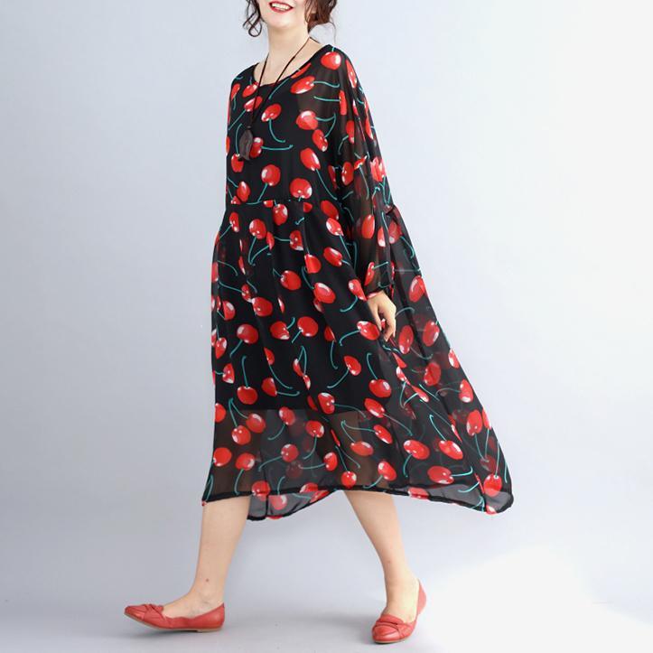 2018black prints long chiffon dresses plus size clothing two pieces long dresses and cotton sleeveless dresses - Omychic