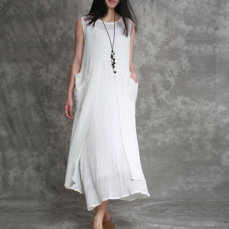 2018white linen dresses plus size sleeveless linen clothing dress 2018 layered caftans - Omychic