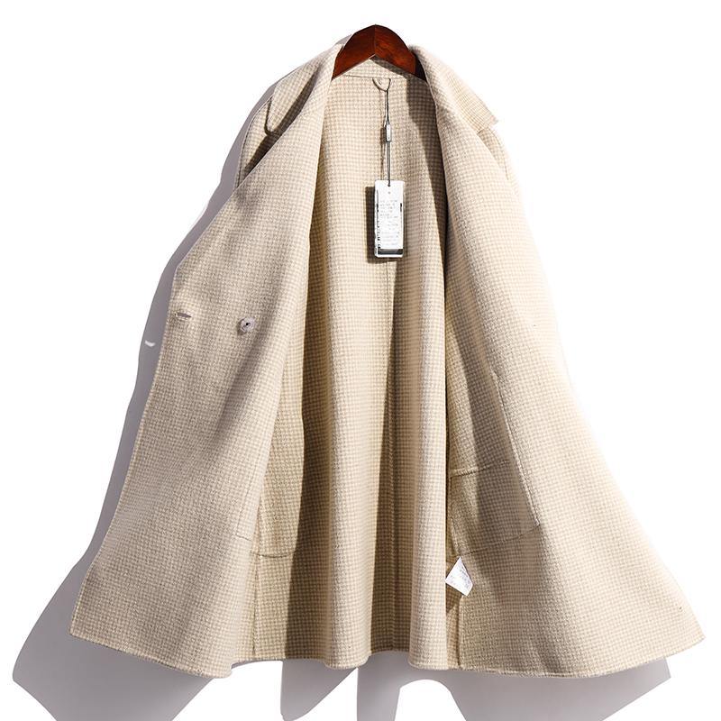 2019 beige Woolen Coats Women trendy plus size winter coat fall coat plaid - Omychic