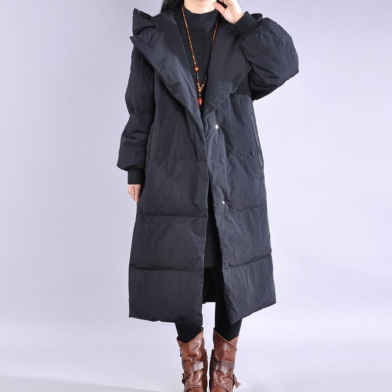 2019 black down coat winter casual hooded down jacket dark buckle Fine winter outwear - Omychic