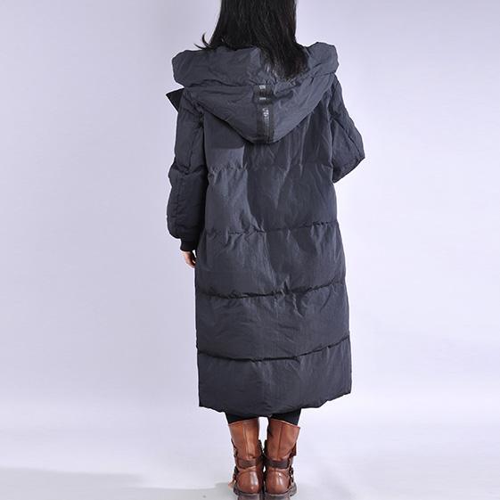 2019 black down coat winter casual hooded down jacket dark buckle Fine winter outwear - Omychic