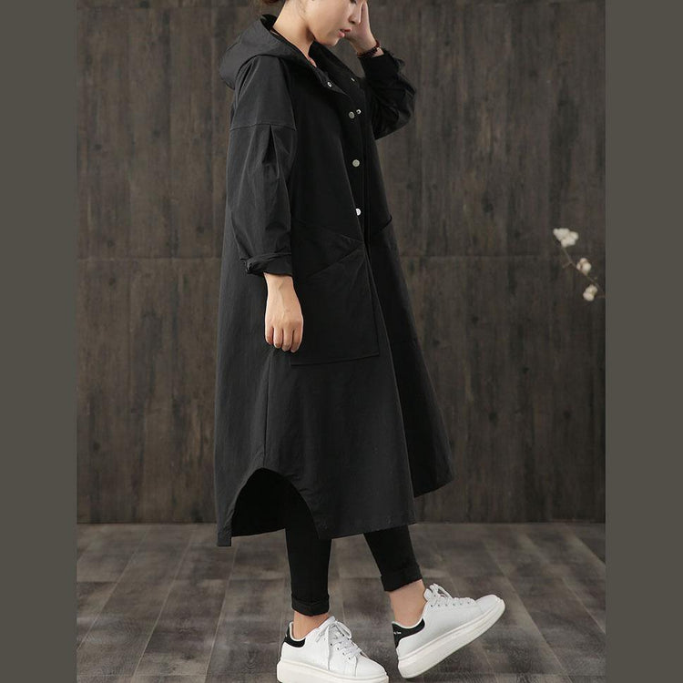 2019 black overcoat oversized trench coat fall outwear hooded asymmetric - Omychic