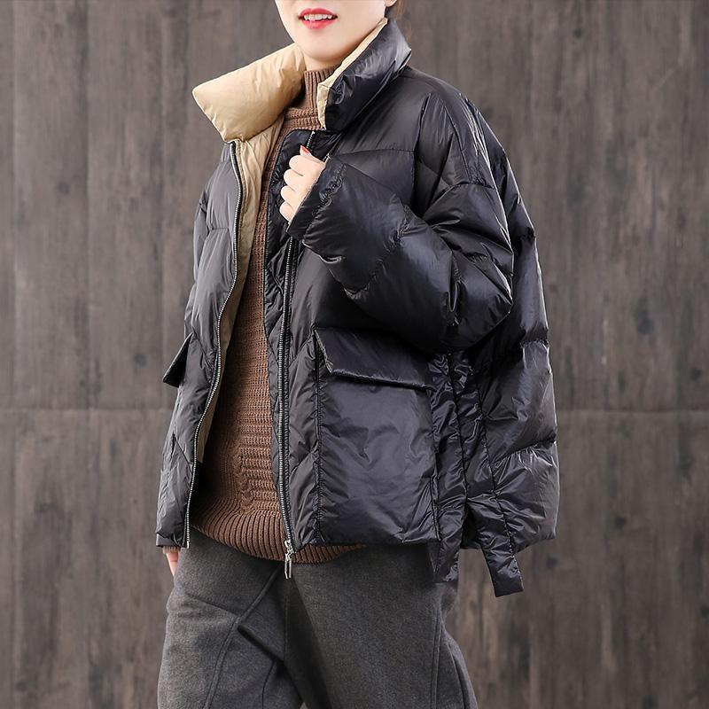 2019 black warm winter coat plussize down jacket zippered side open coats - Omychic