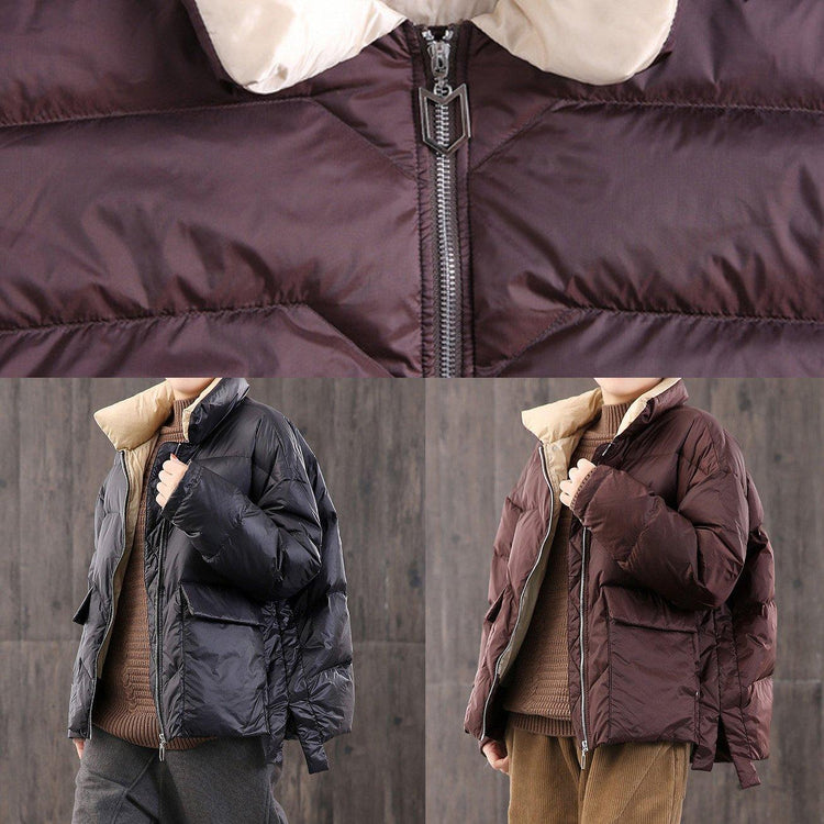 2019 black warm winter coat plussize down jacket zippered side open coats - Omychic