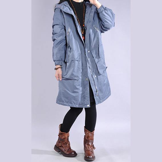 2019 blue outwear plus size clothing warm winter coat zippered hooded winter outwear - Omychic