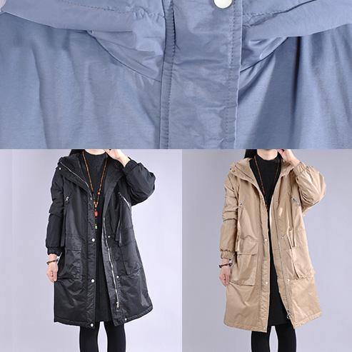 2019 blue outwear plus size clothing warm winter coat zippered hooded winter outwear - Omychic