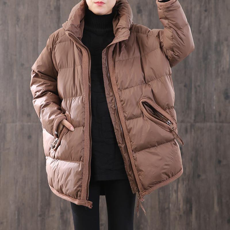 2021 chocolate down coat winter oversize zippered pockets womens parka winter Fine winter outwear - Omychic