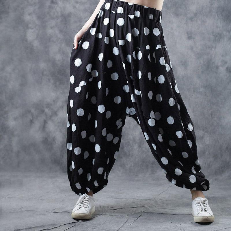 2019 fall vintage cotton casual pants loose elastic waist women trousers - Omychic