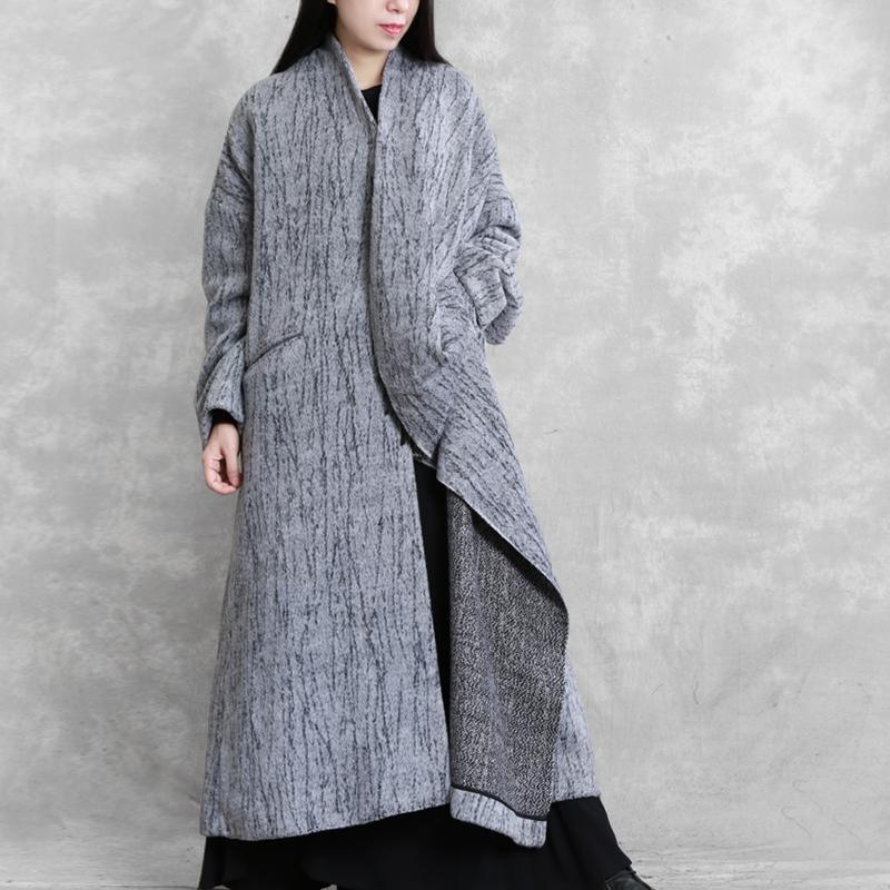 2019 gray Woolen Coats Women oversized asymmetric pockets women coats - Omychic