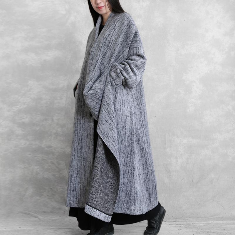 2019 gray Woolen Coats Women oversized asymmetric pockets women coats - Omychic