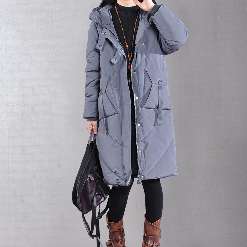 2019 gray overcoat trendy plus size warm winter coat zippered hooded winter outwear - Omychic