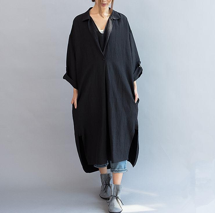 2019 new black linen casaul dress plus size women summer dress - Omychic