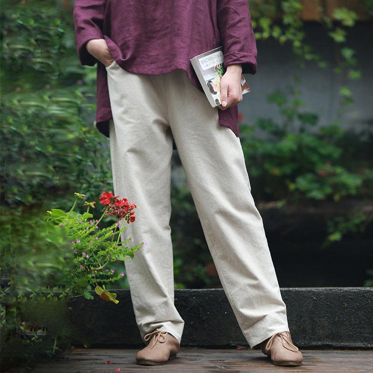 2019 new vintage cotton linen blended pants casual wild women trousers - Omychic