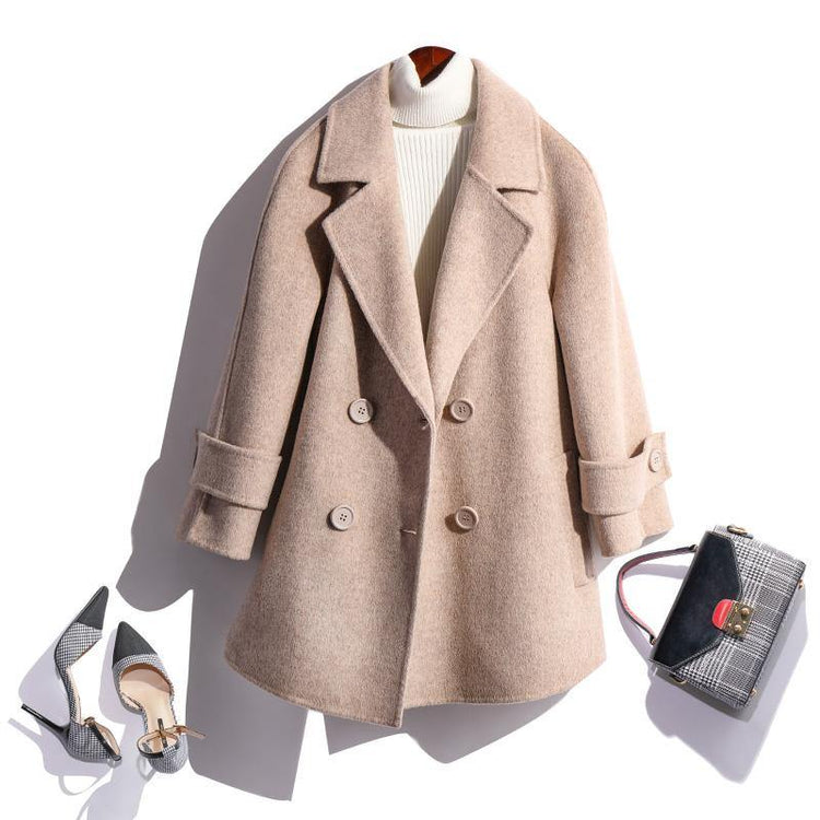 2019 pink Notched collar wool overcoat plus size winter jackets fall jacket double breast - Omychic