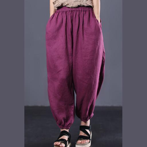 2019 purple linen women pants plus size casual wide leg pants - Omychic