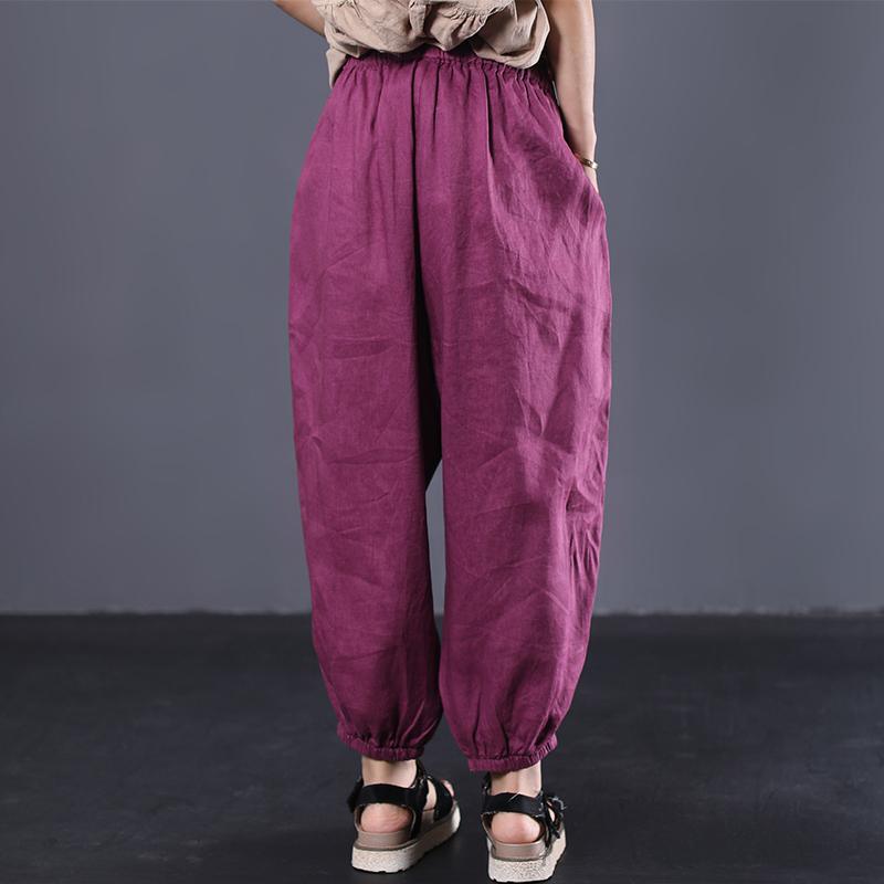 2019 purple linen women pants plus size casual wide leg pants - Omychic