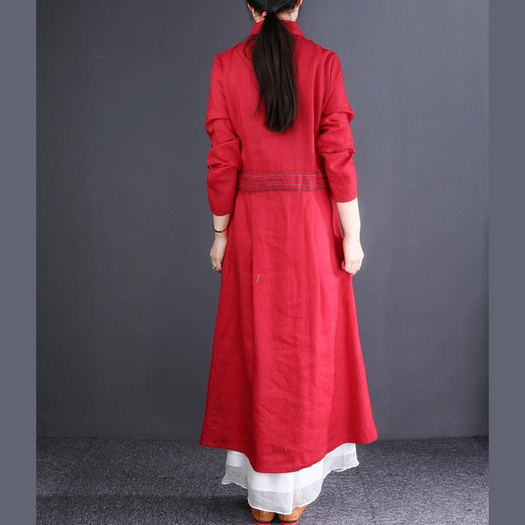 2019 red Coat Women oversize long coats lapel embroidery outwear - Omychic