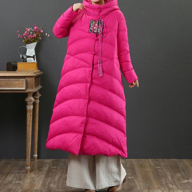 2019 rose goose Down coat casual Chinese Button snow jackets hooded Casual overcoat - Omychic