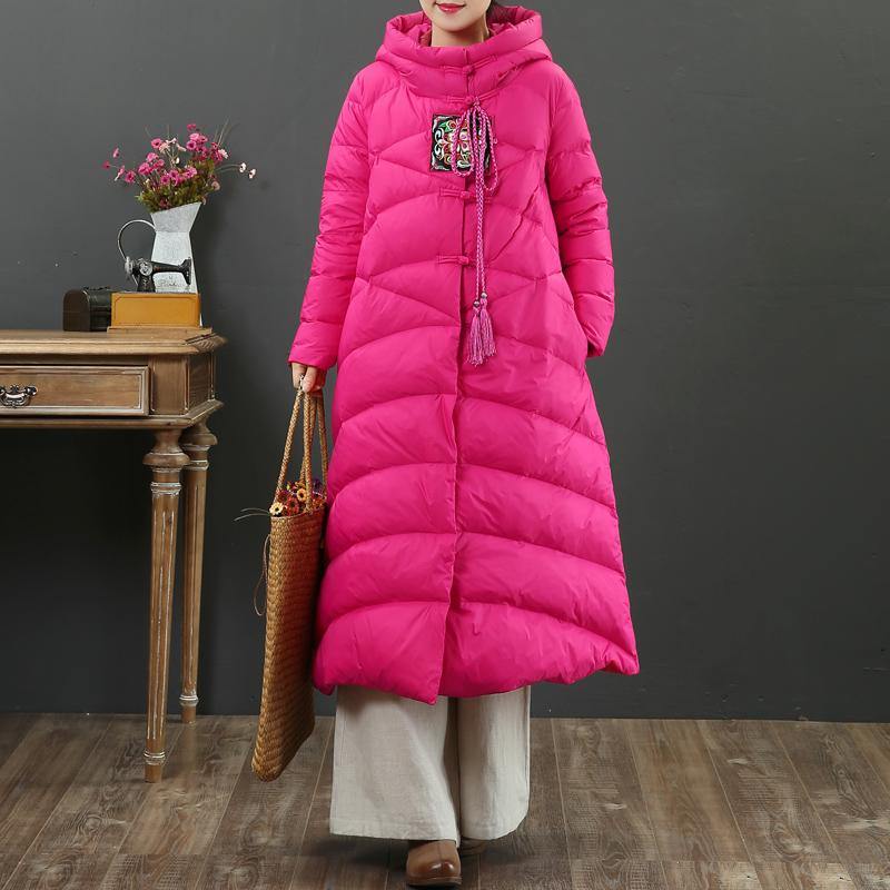 2019 rose goose Down coat casual Chinese Button snow jackets hooded Casual overcoat - Omychic