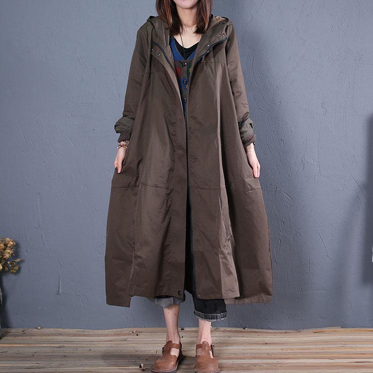 2019 trendy plus size long coat fall women coats army green hooded zippered overcoat - Omychic