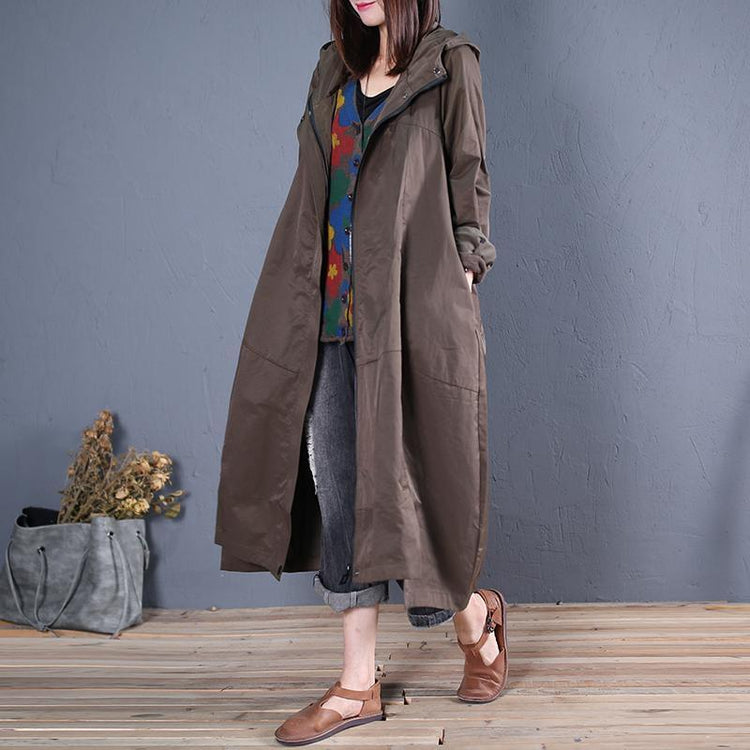 2019 trendy plus size long coat fall women coats army green hooded zippered overcoat - Omychic